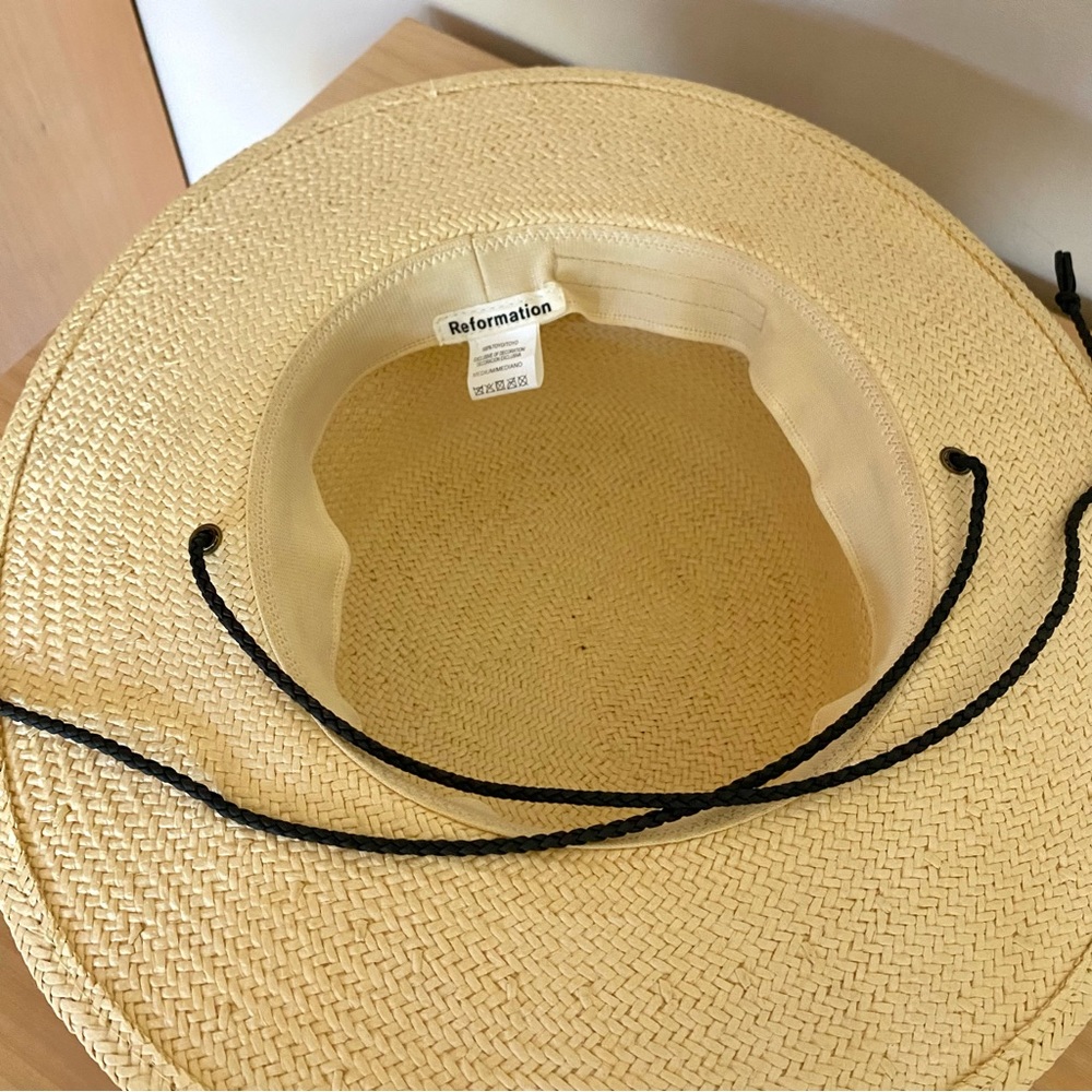 reformation raffia straw gaucho tie hat cream black - Picture 4 of 7